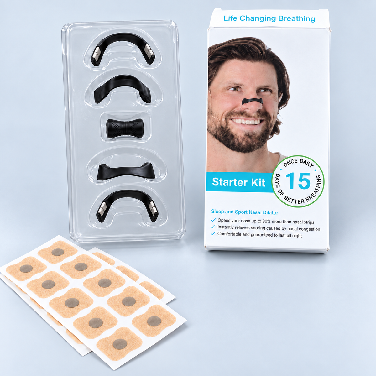 AirLift kit with generic packaging, magnetic bands, applicator and adhesive tabs