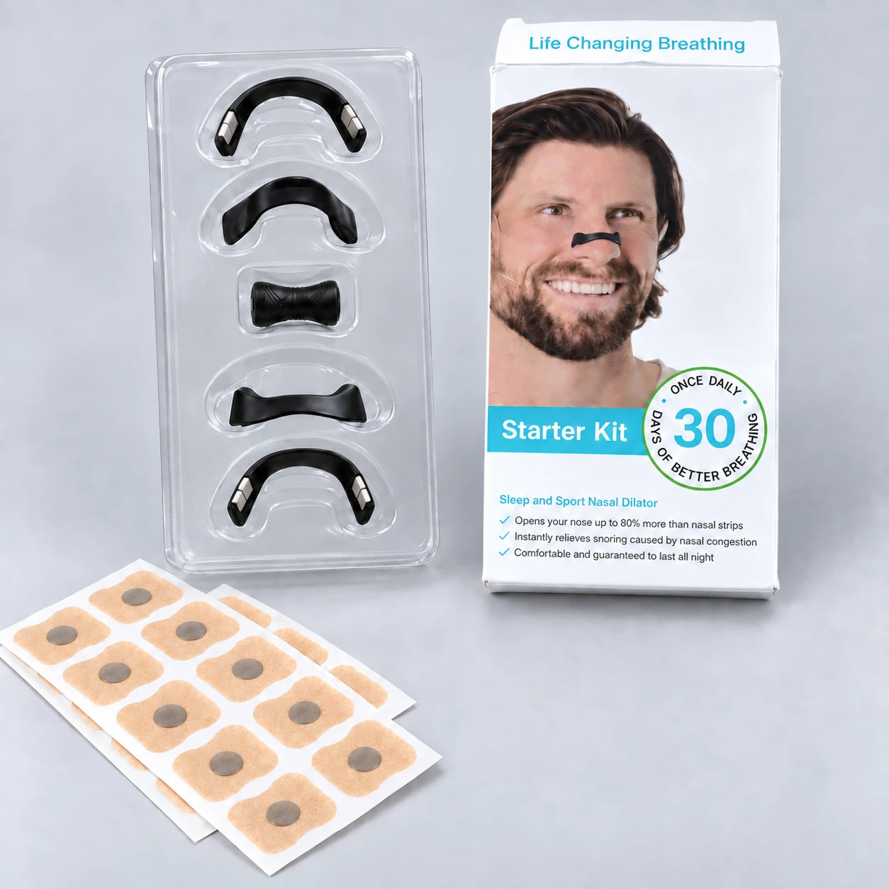 AirLift kit with generic packaging, magnetic bands, applicator and adhesive tabs